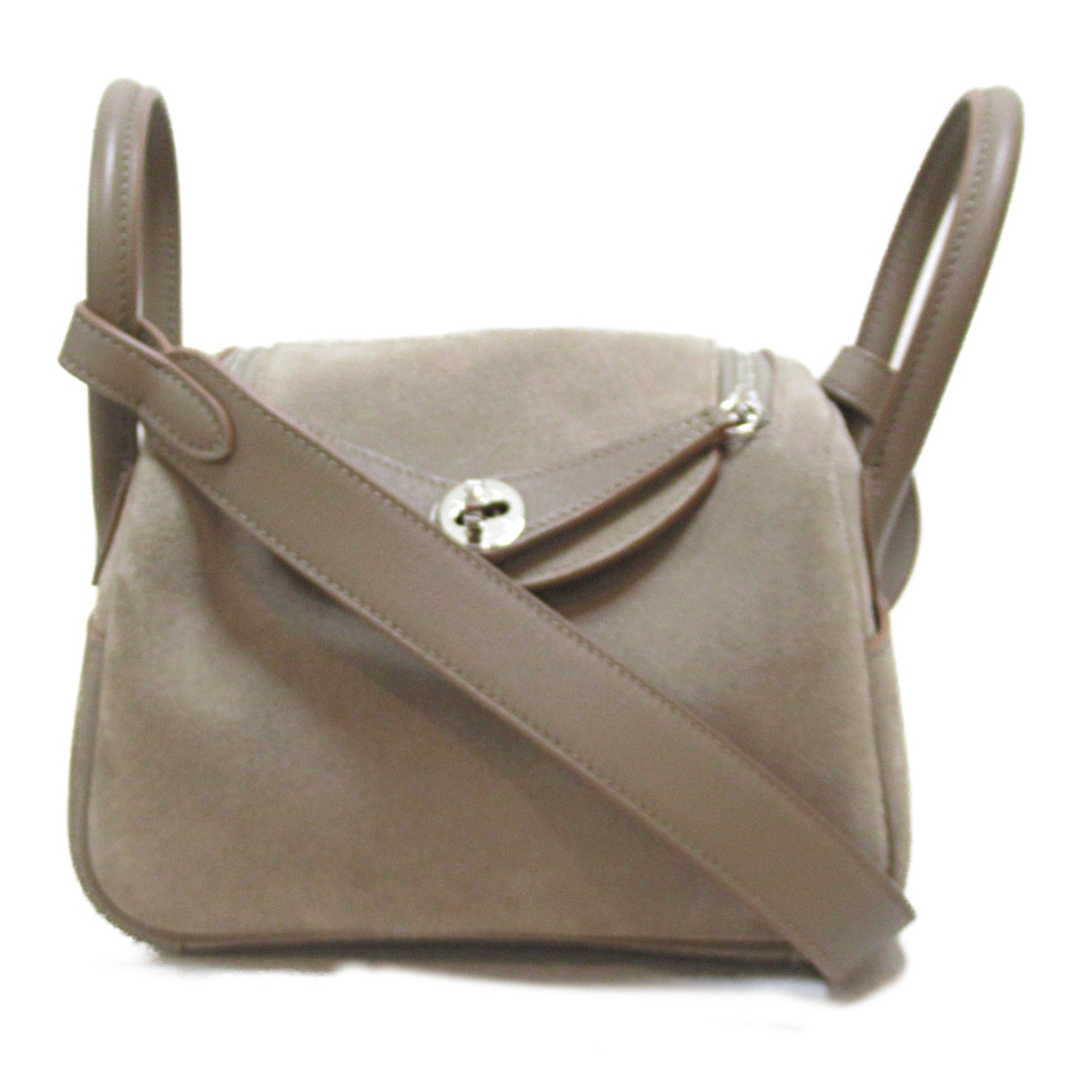 HERMES Lindy Mini Shoulder Bag Brown Etoupe Grey Grizzly leather leather Grizzly leather/Swift leather