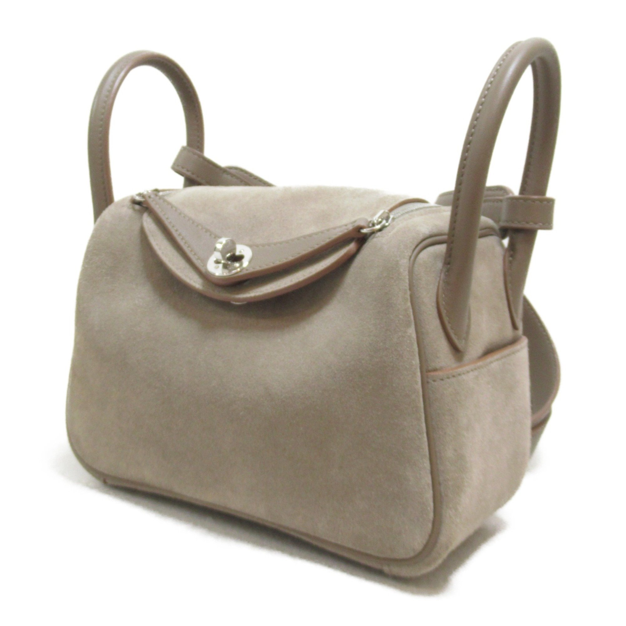 HERMES Lindy Mini Shoulder Bag Brown Etoupe Grey Grizzly leather leather Grizzly leather/Swift leather