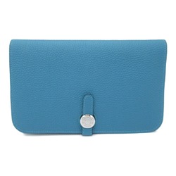 HERMES Dogon GM Bifold Long Wallet Blue Togo leather leather