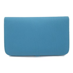 HERMES Dogon GM Bifold Long Wallet Blue Togo leather leather