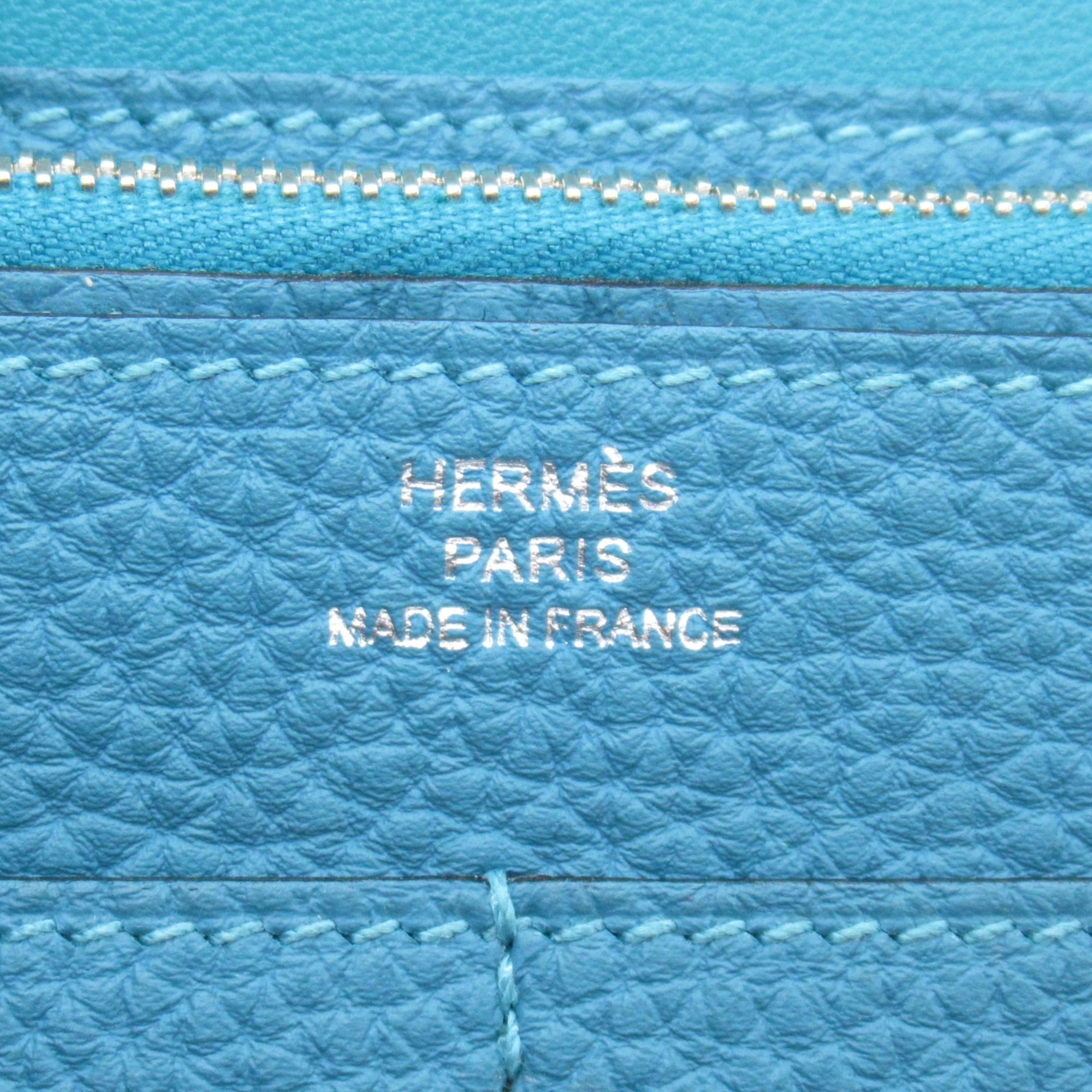 HERMES Dogon GM Bifold Long Wallet Blue Togo leather leather