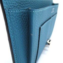 HERMES Dogon GM Bifold Long Wallet Blue Togo leather leather