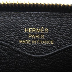 HERMES Zip Ango coin purse Black Noir Evergrain leather