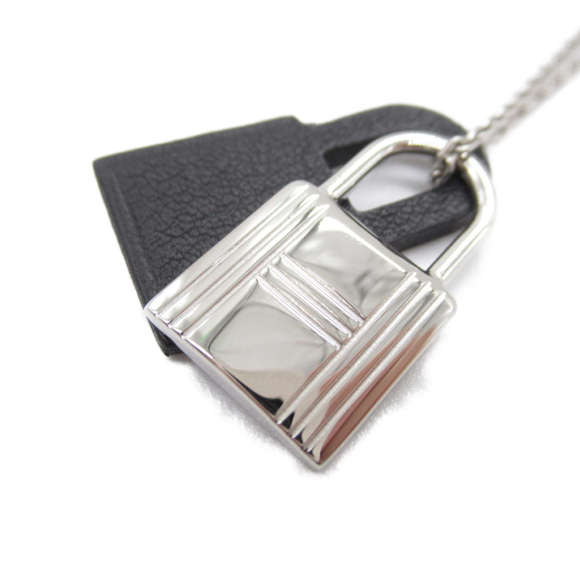 HERMES Okay Necklace Silver leather Silver