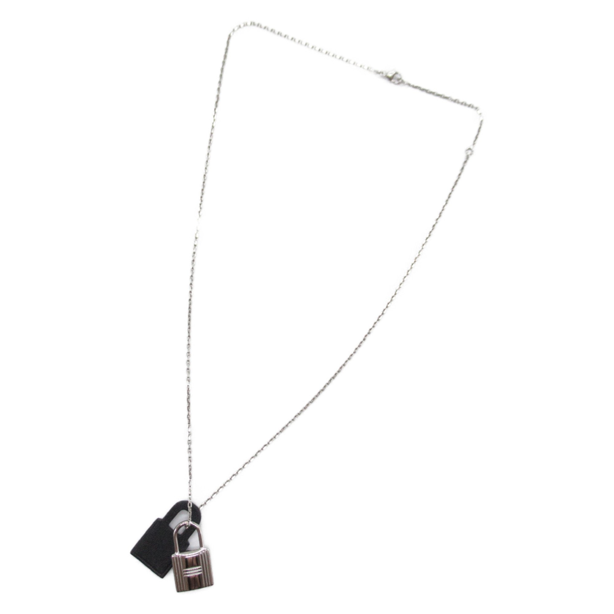 HERMES Okay Necklace Silver leather Silver