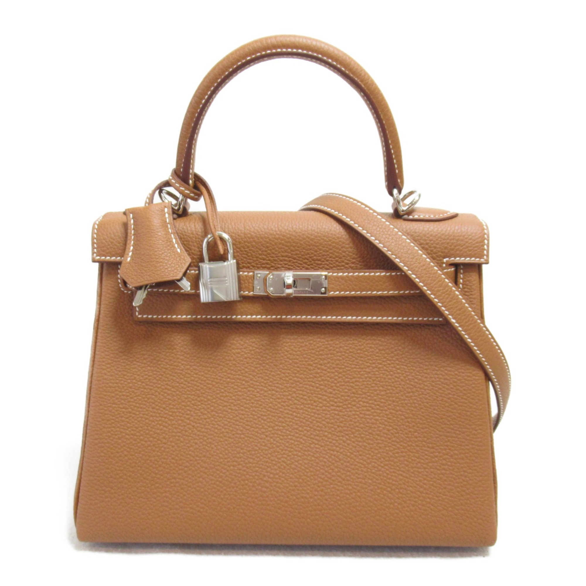 HERMES Kelly 25 Handbag Inseam Brown Gold Togo leather leather