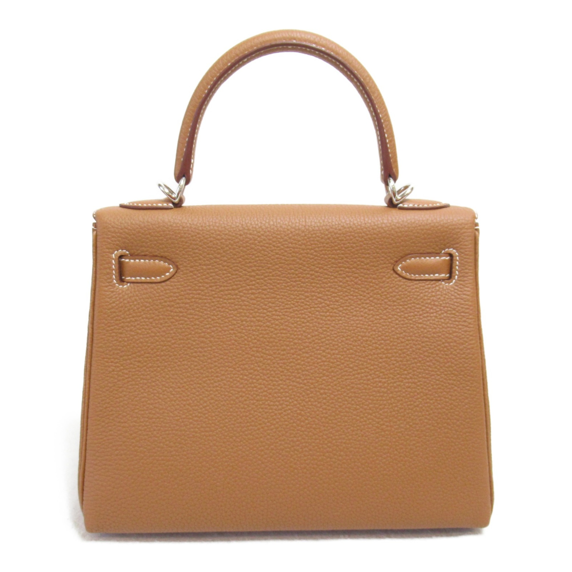 HERMES Kelly 25 Handbag Inseam Brown Gold Togo leather leather