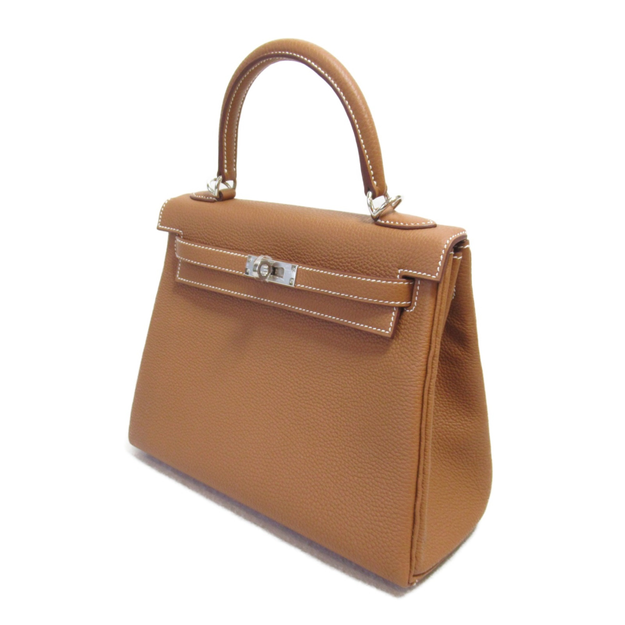 HERMES Kelly 25 Handbag Inseam Brown Gold Togo leather leather