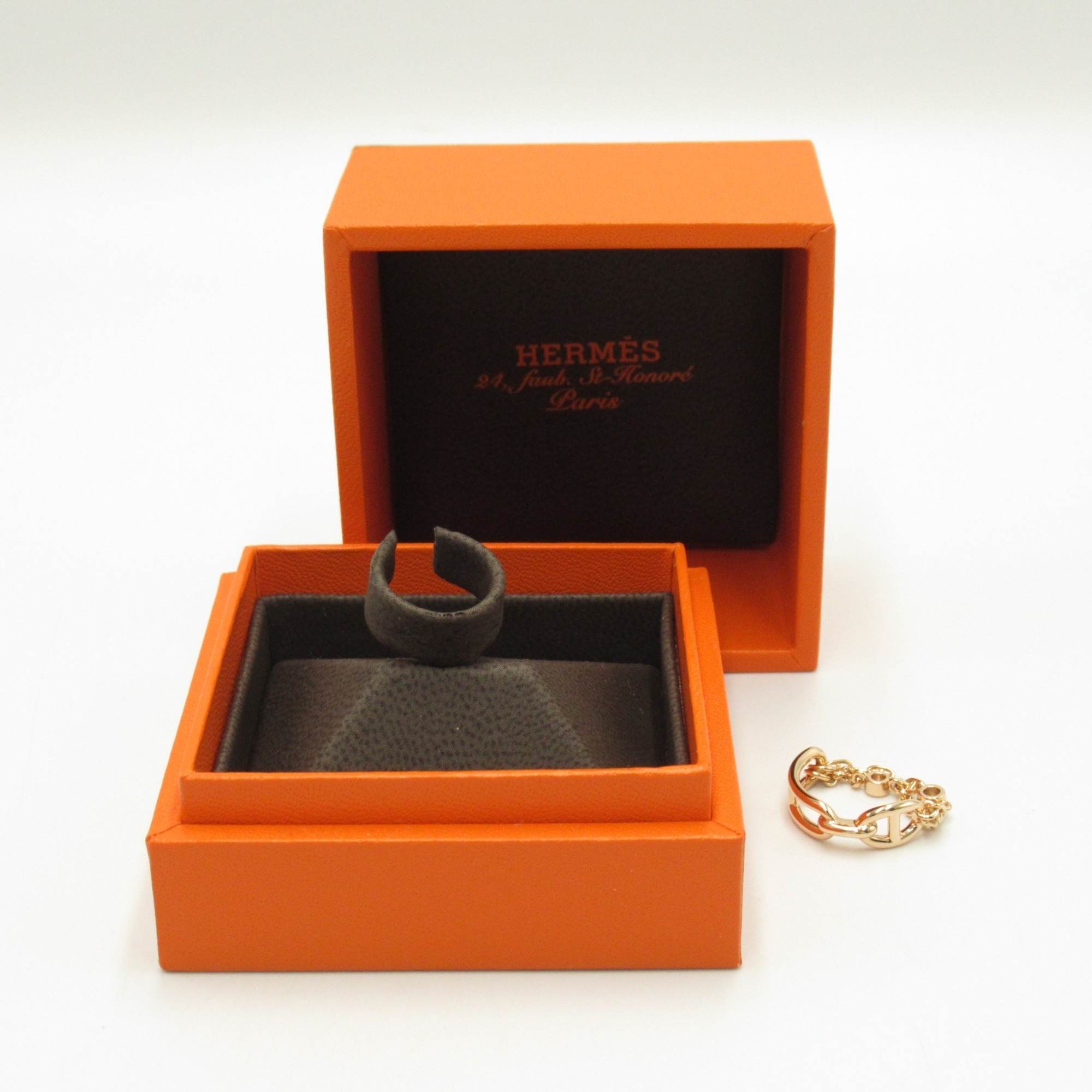 HERMES Chaine d'Ancre Chaos PM Ring Clear K18PG(Rose Gold) Clear