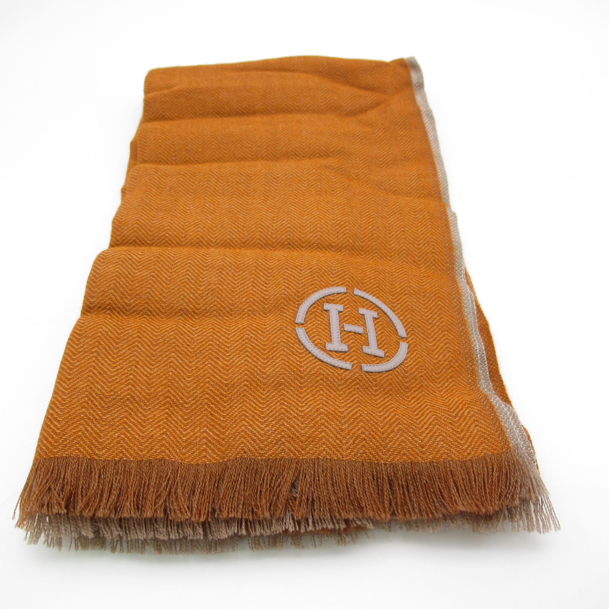 HERMES Scarf "Himalaya Dip Dye" Orange Gray cashmere Sheepskin