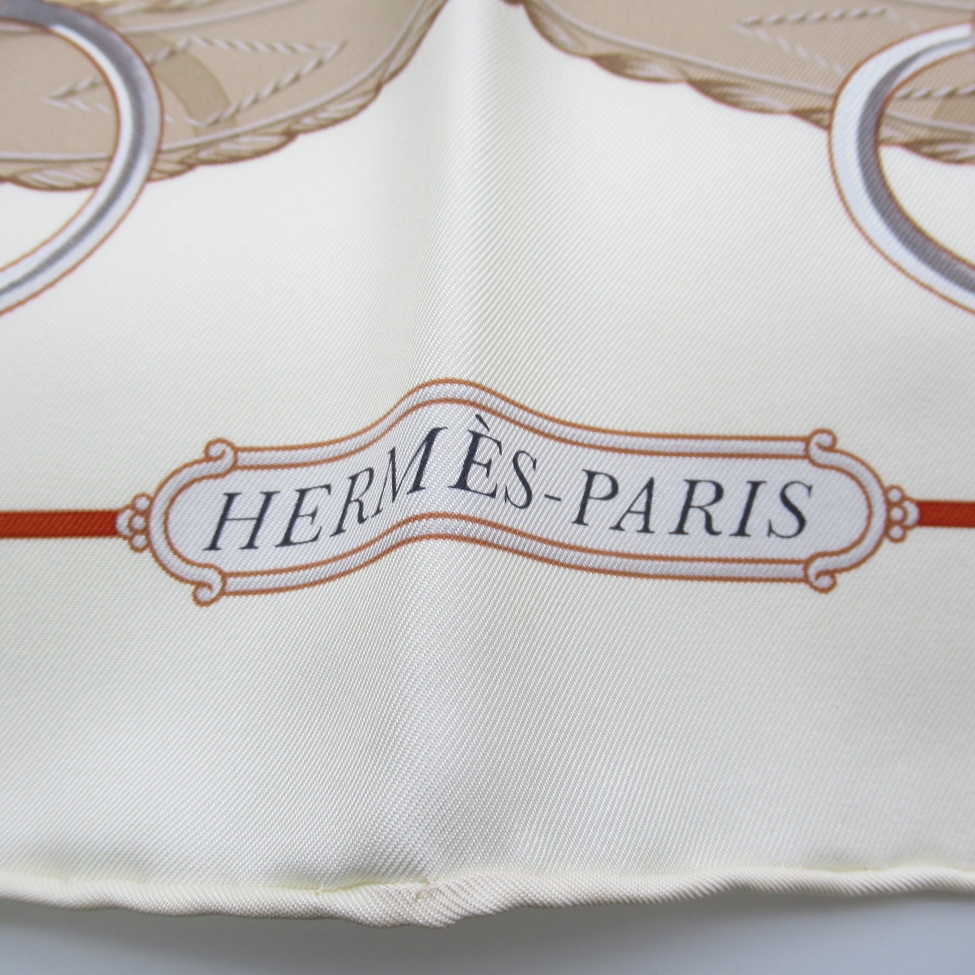 HERMES Carre90 White cream silk