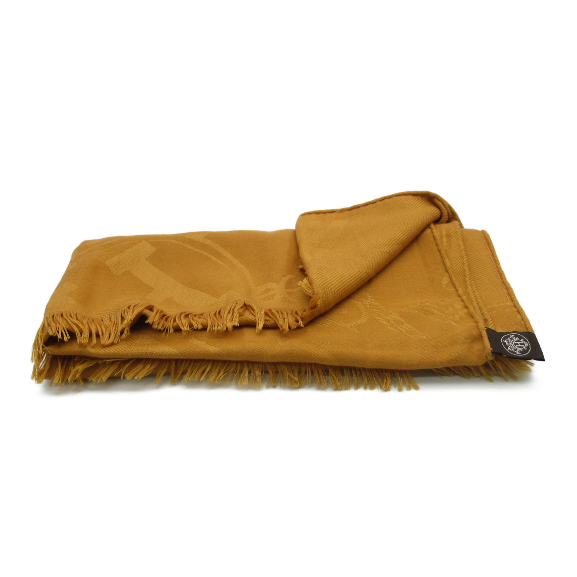 HERMES New Libris Brown mustard cashmere silk