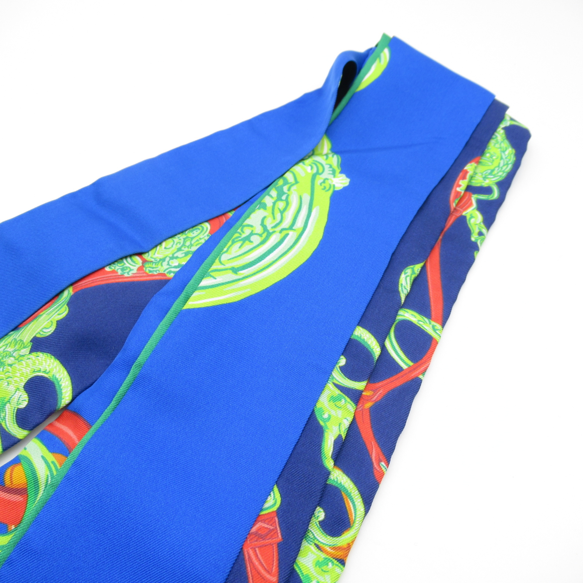 HERMES maxi twilly Blue Green Mulch color silk