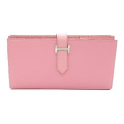 HERMES Bearn Souffle Bifold Long Wallet Pink Shave leather