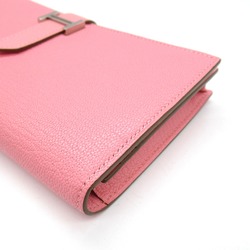 HERMES Bearn Souffle Bifold Long Wallet Pink Shave leather