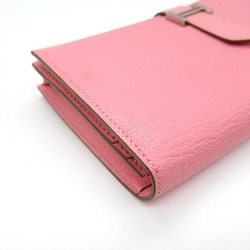 HERMES Bearn Souffle Bifold Long Wallet Pink Shave leather