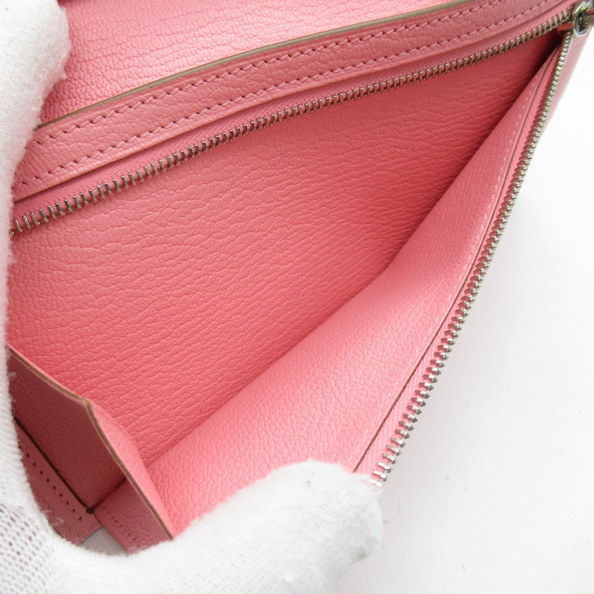 HERMES Bearn Souffle Bifold Long Wallet Pink Shave leather