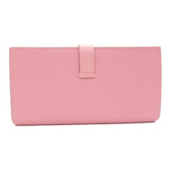 HERMES Bearn Souffle Bifold Long Wallet Pink Shave leather