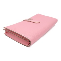 HERMES Bearn Souffle Bifold Long Wallet Pink Shave leather