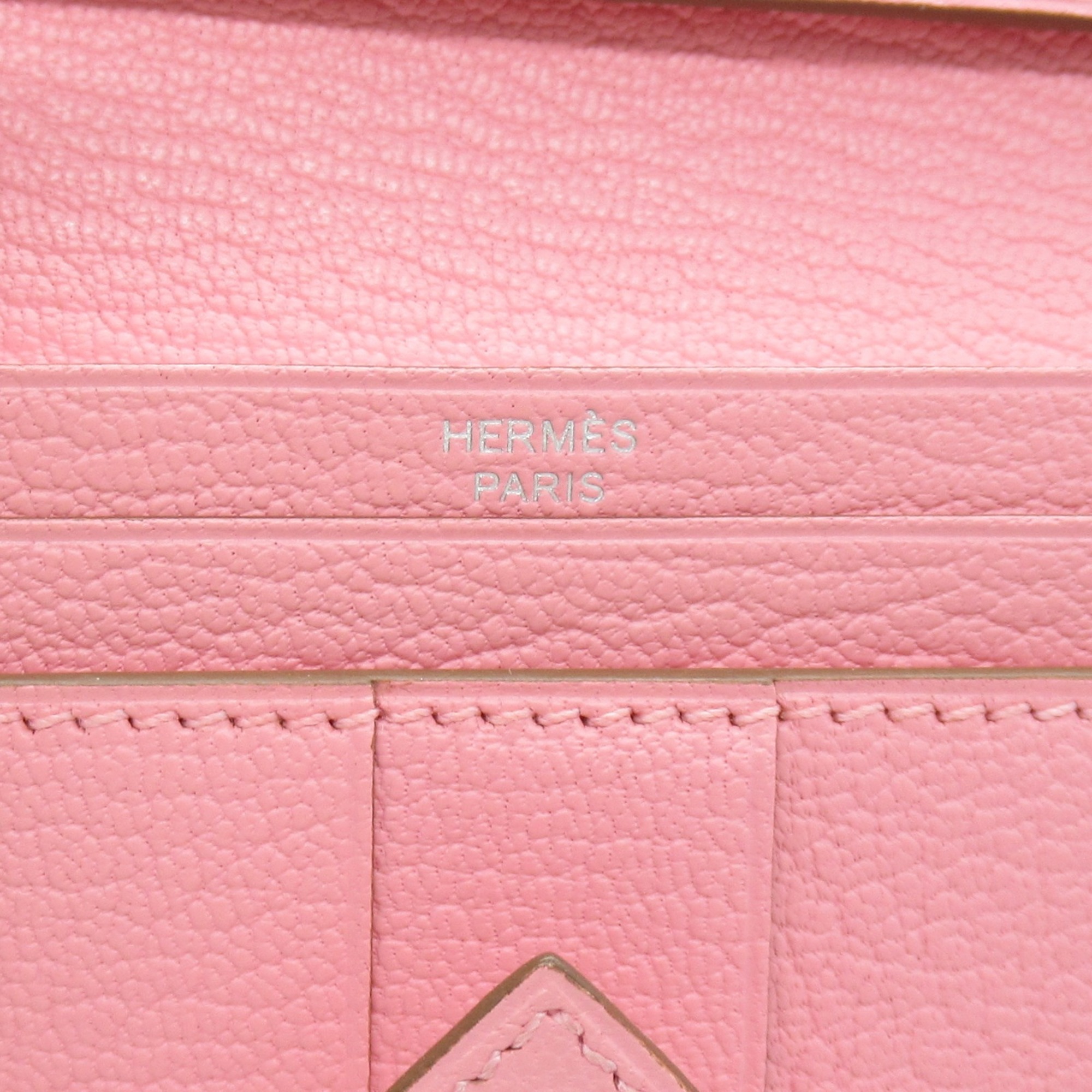 HERMES Bearn Souffle Bifold Long Wallet Pink Shave leather