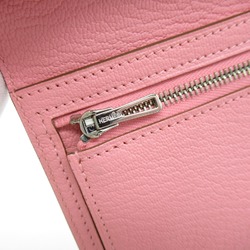 HERMES Bearn Souffle Bifold Long Wallet Pink Shave leather