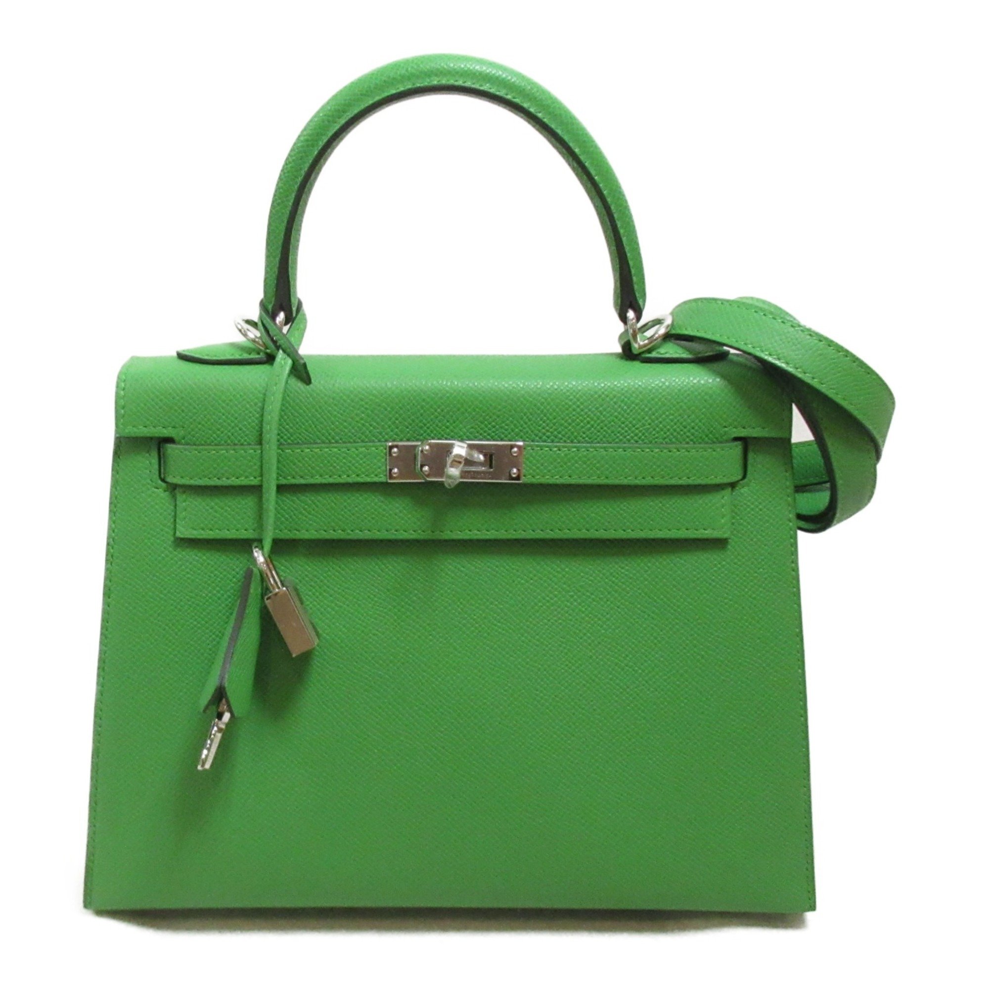 HERMES Kelly 25 handbag outside sewing Green Vert Yucca Epsom leather