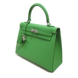 HERMES Kelly 25 handbag outside sewing Green Vert Yucca Epsom leather