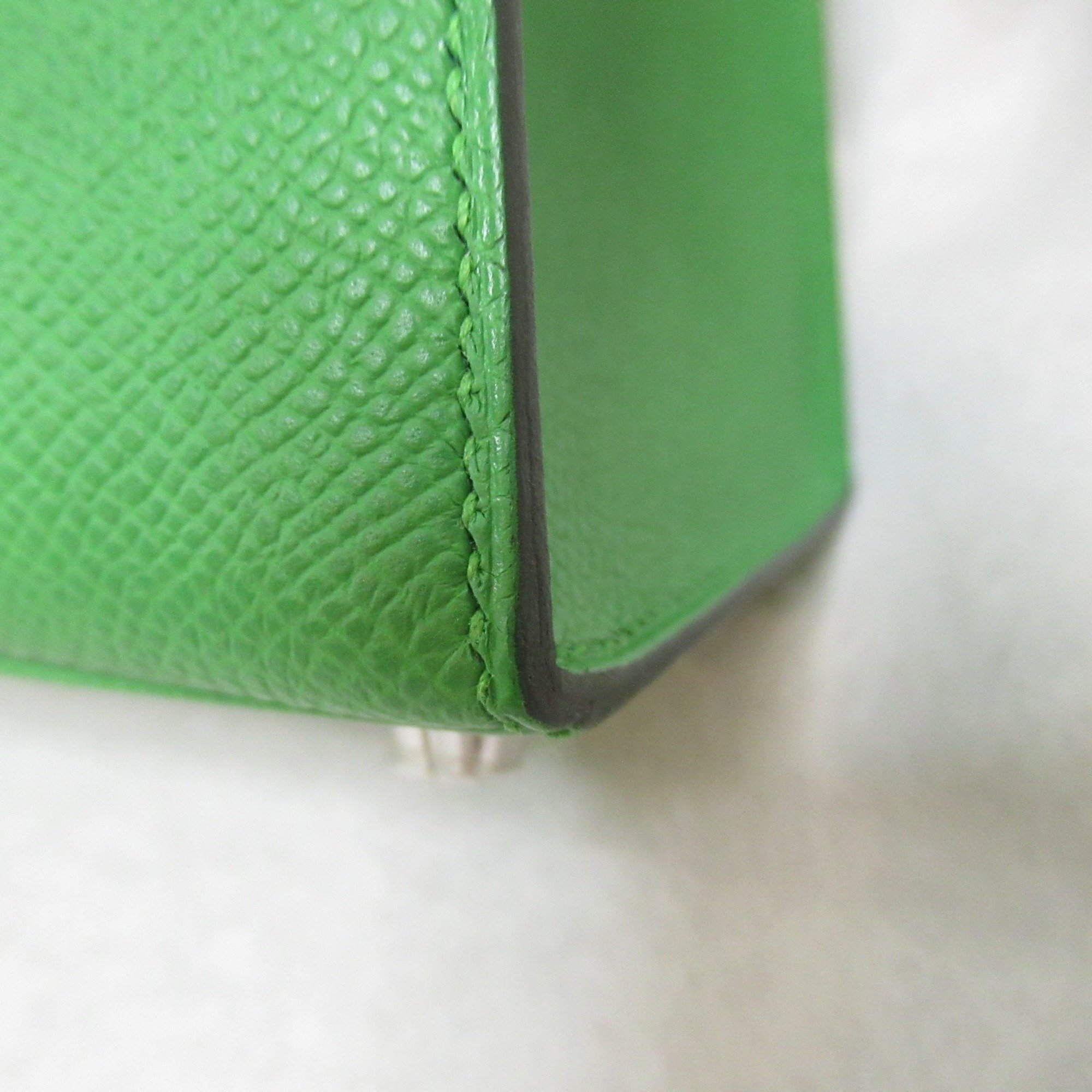 HERMES Kelly 25 handbag outside sewing Green Vert Yucca Epsom leather