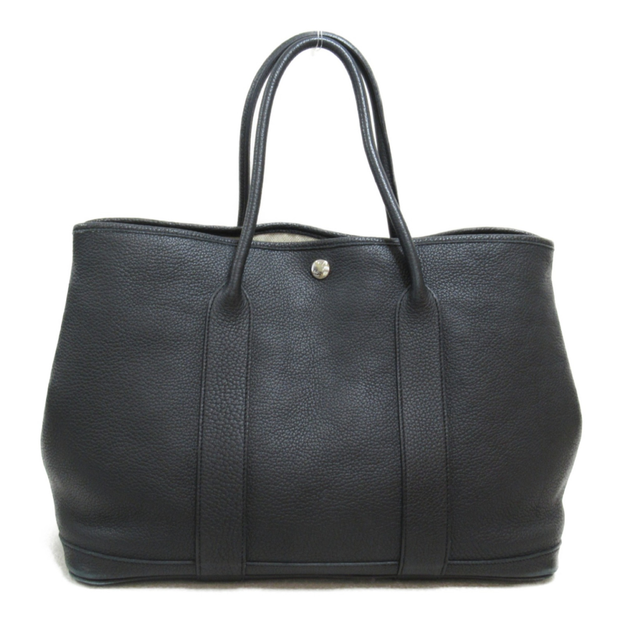 HERMES Garden Party PM Tote Bag Black Country leather leather