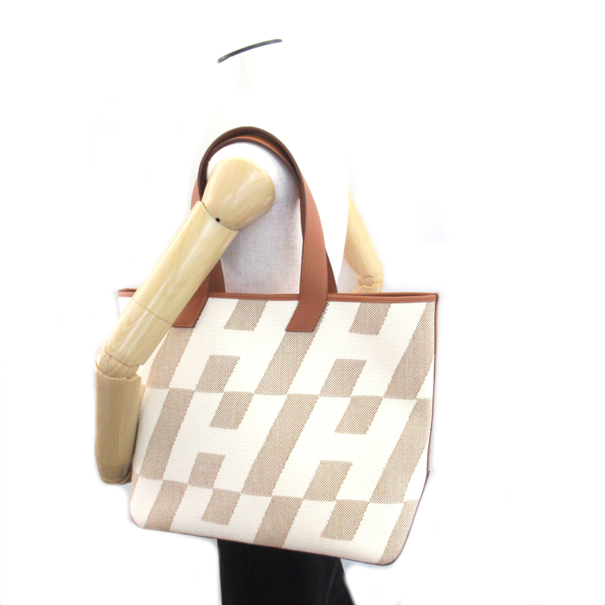 HERMES H Ambie GM Brown Beige Tiole H canvas leather