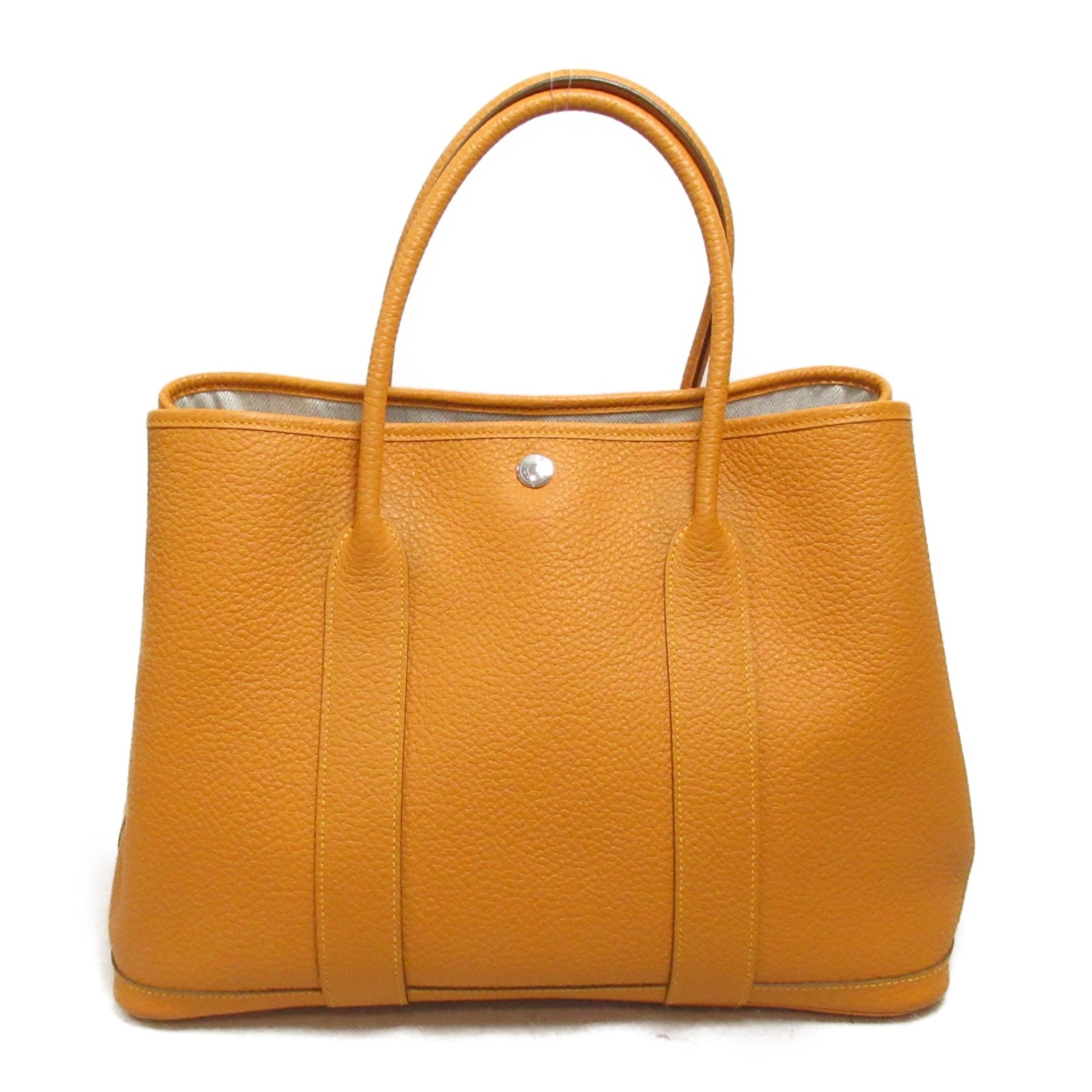 HERMES Garden Party PM Tote Bag Orange Country leather leather