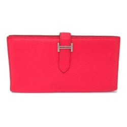 HERMES Bearn soufflet Rose azalee Bifold long wallet Pink Rose azalee Shave leather