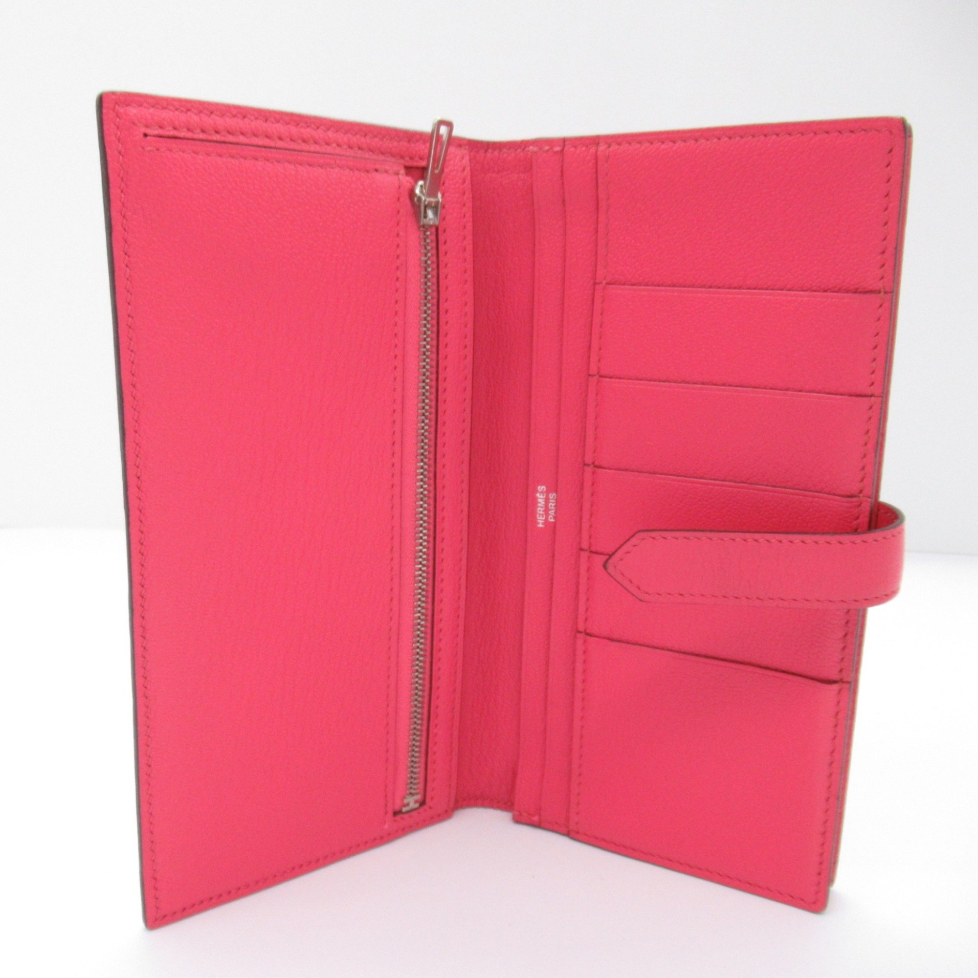 HERMES Bearn soufflet Rose azalee Bifold long wallet Pink Rose azalee Shave leather