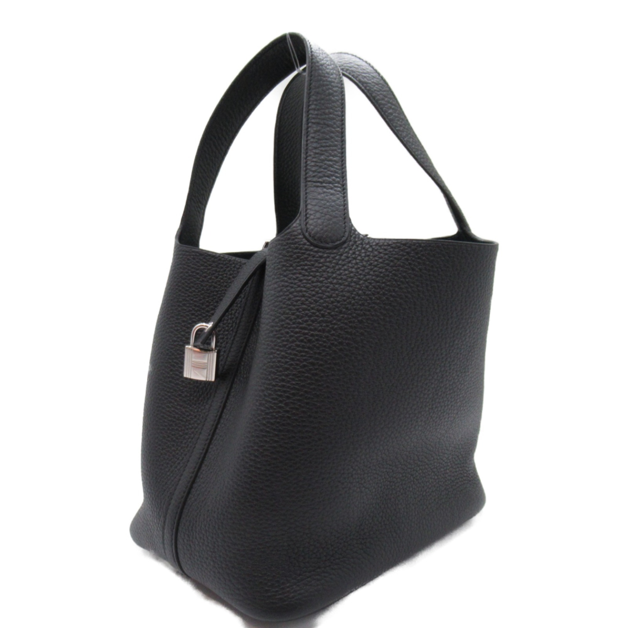 HERMES Picotin Lock MM Black Noir Taurillon Clemence Calfskin (cowhide)