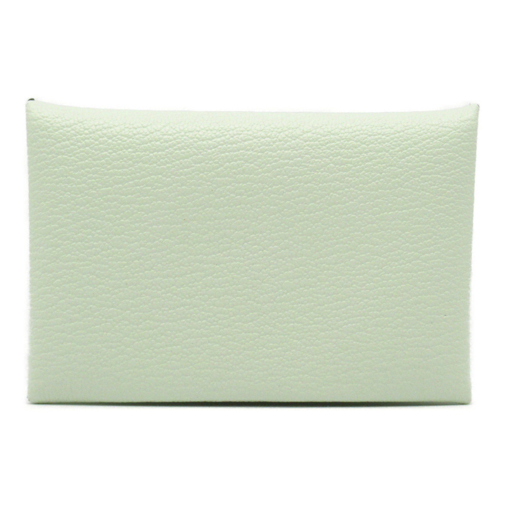 HERMES Calvi Card Case Green Pastel Green Shave leather