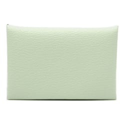 HERMES Calvi Card Case Green Pastel Green Shave leather