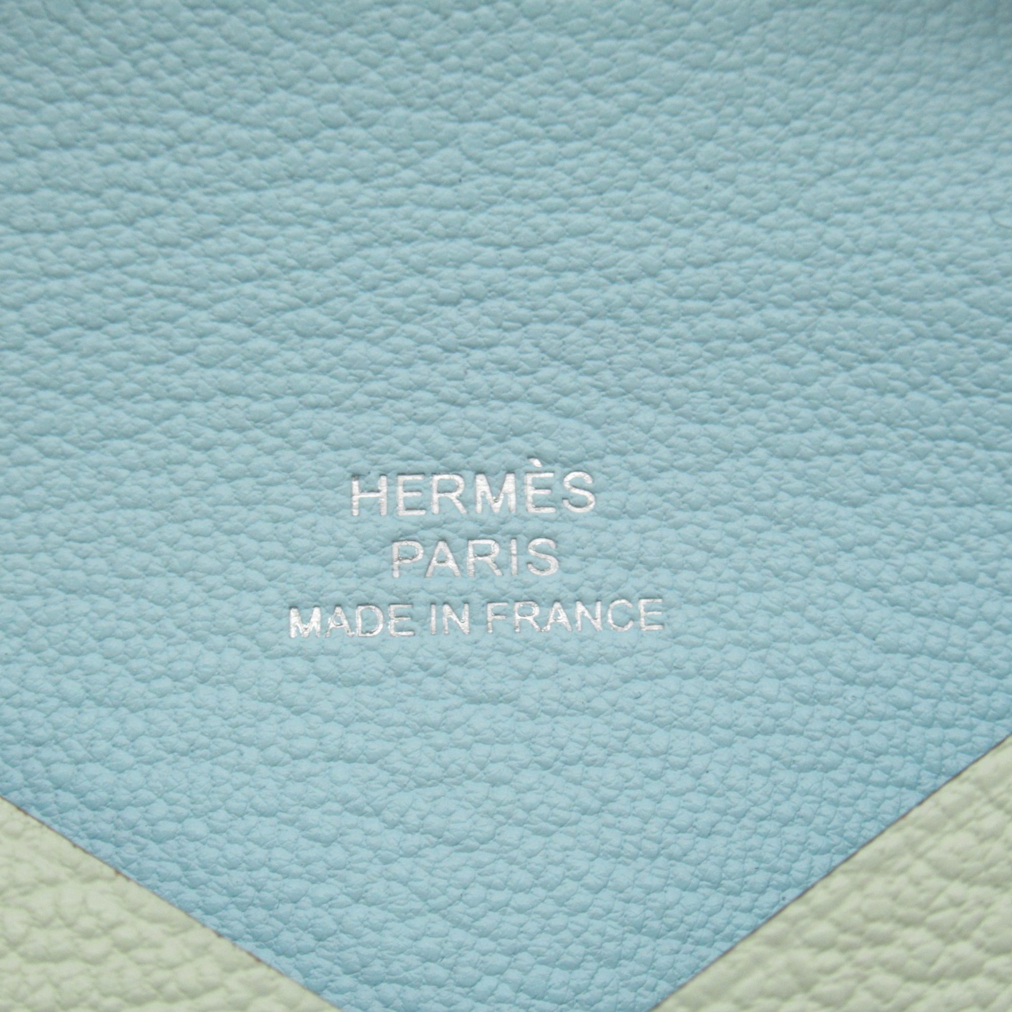 HERMES Calvi Card Case Green Pastel Green Shave leather