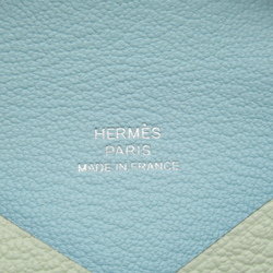 HERMES Calvi Card Case Green Pastel Green Shave leather