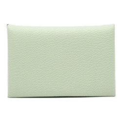 HERMES Calvi Card Case Green Pastel Green Shave leather