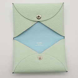 HERMES Calvi Card Case Green Pastel Green Shave leather