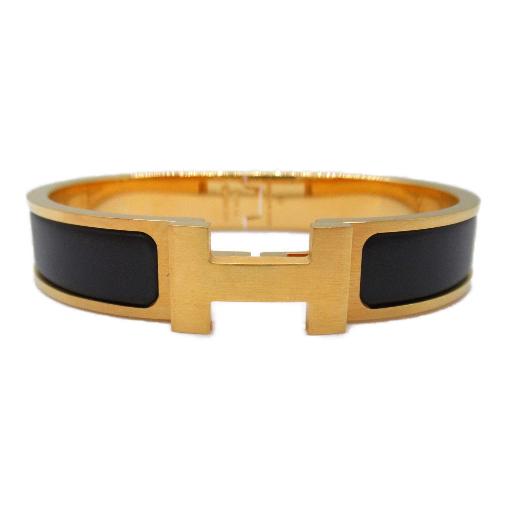 HERMES Click ash bangle Gold Matte Gold/Black Gold Plated