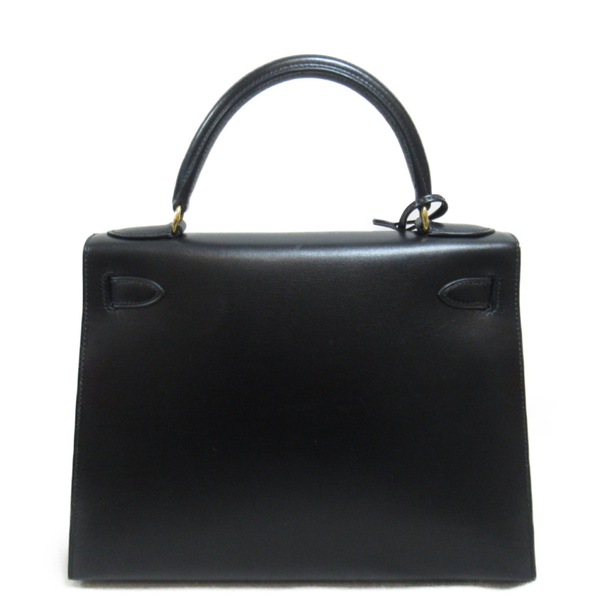 HERMES Kelly 28 Black Outer Stitch Handbag Black Noir Box calf leather Calfskin (cowhide)