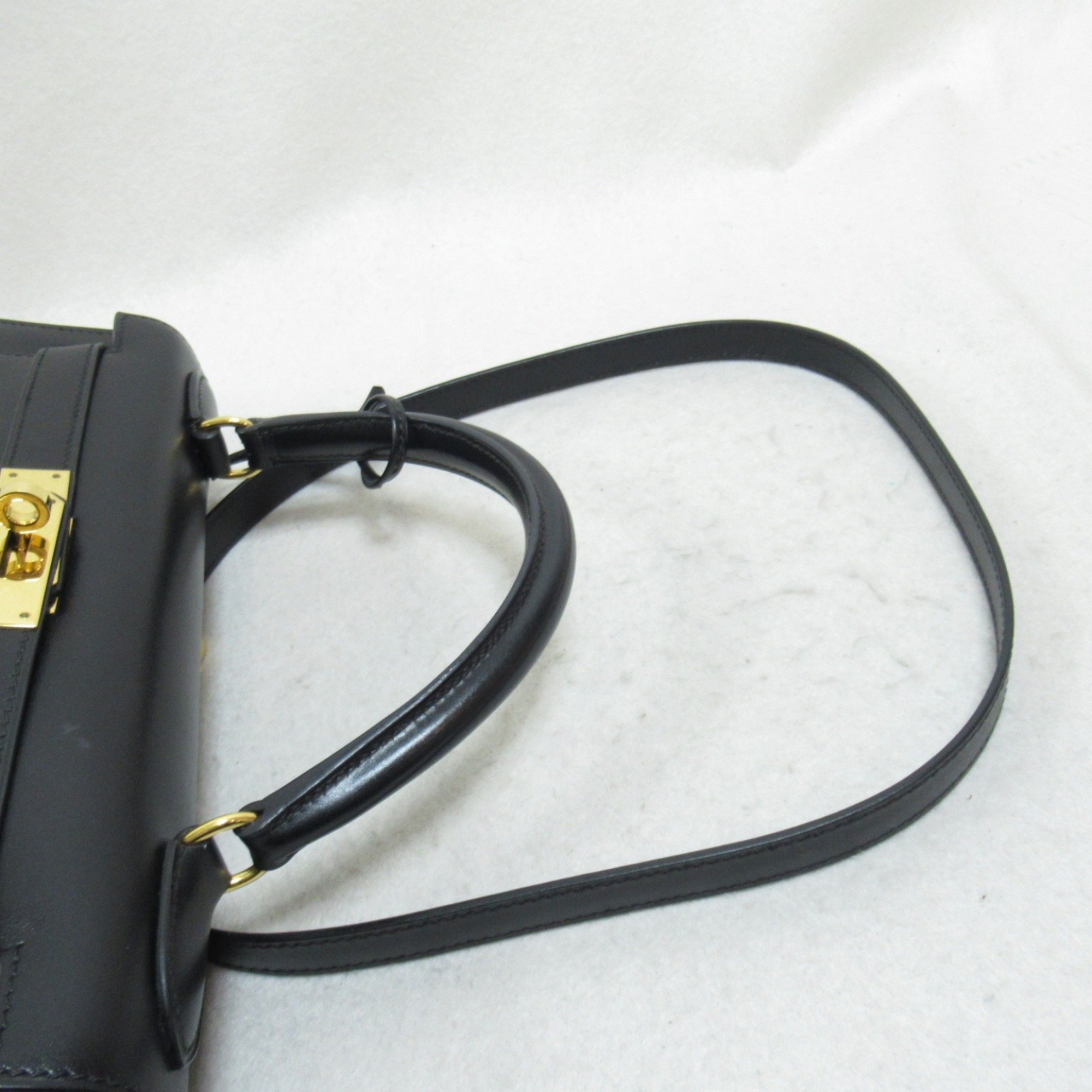 HERMES Kelly 28 Black Outer Stitch Handbag Black Noir Box calf leather Calfskin (cowhide)