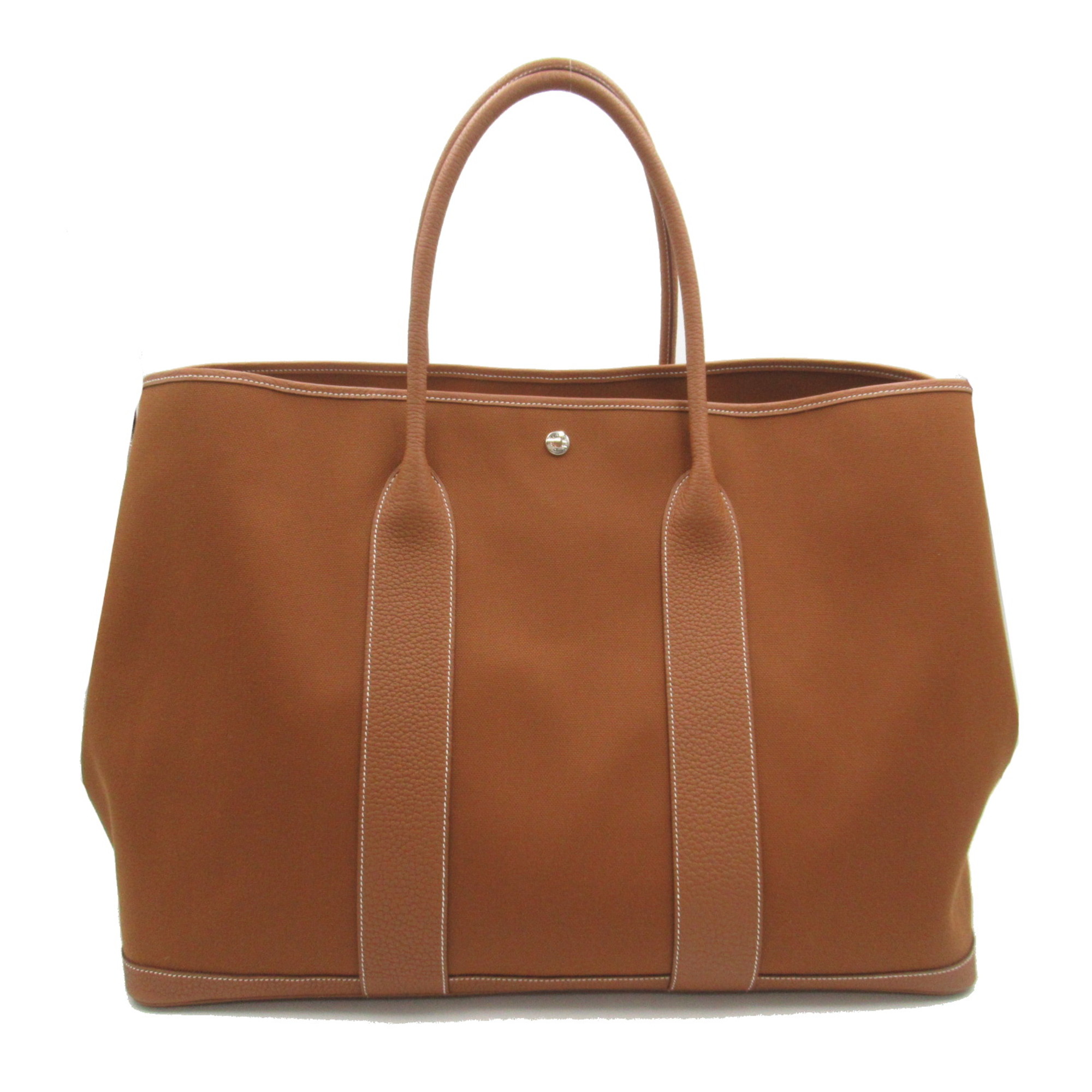 HERMES Garden Party GM Gold Tote Bag Brown Gold Toile officier leather Fa Brique Negonda leather