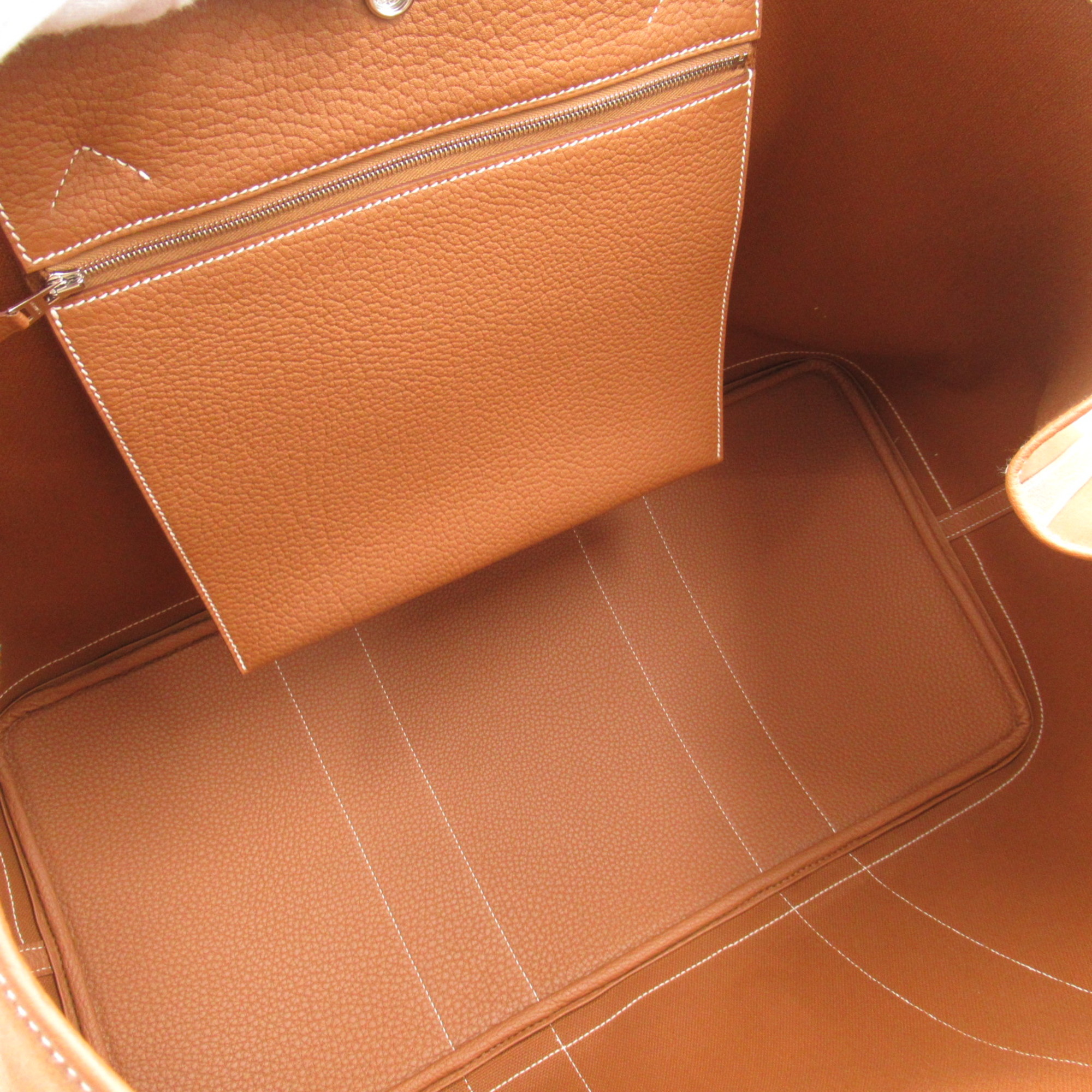 HERMES Garden Party GM Gold Tote Bag Brown Gold Toile officier leather Fa Brique Negonda leather