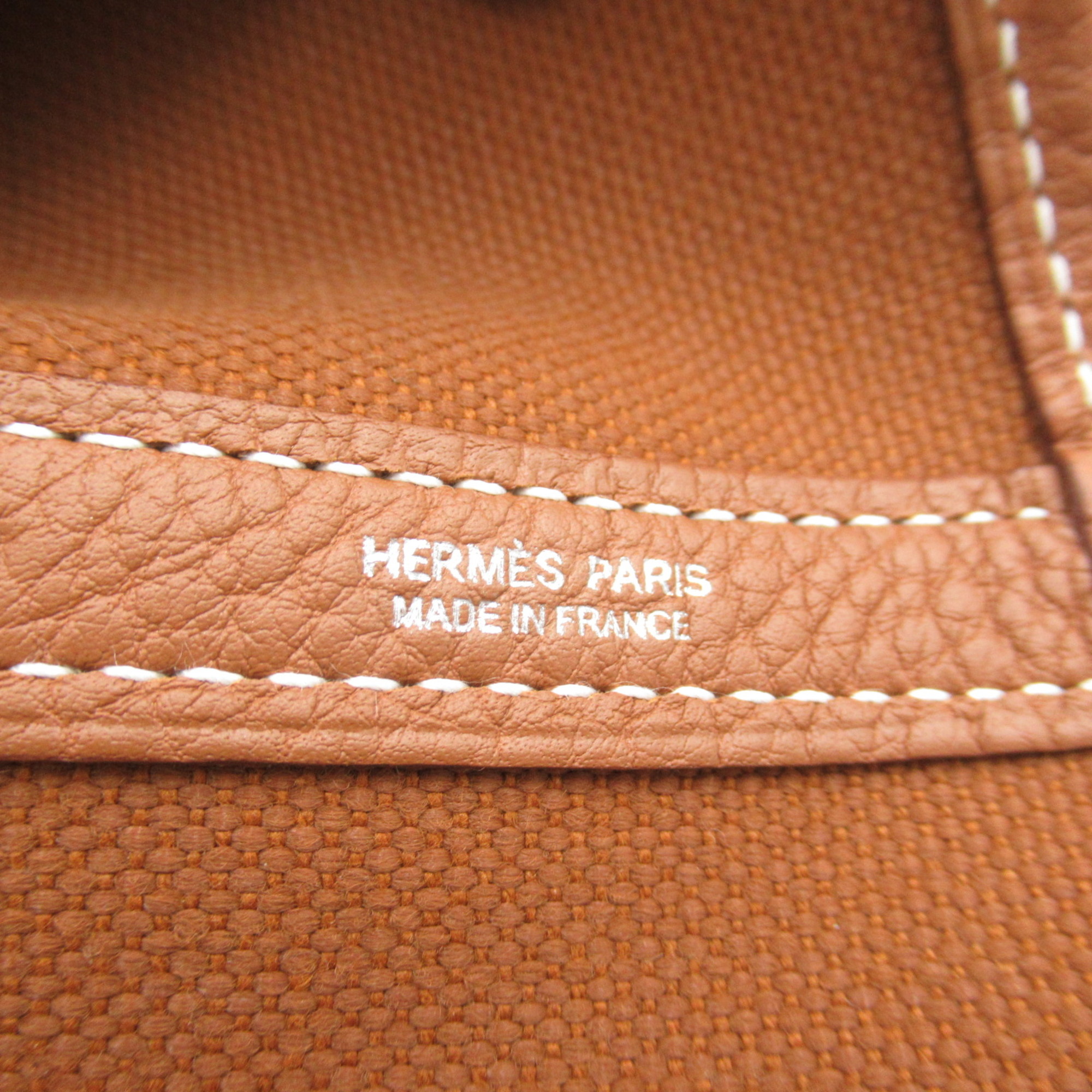 HERMES Garden Party GM Gold Tote Bag Brown Gold Toile officier leather Fa Brique Negonda leather