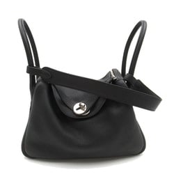 HERMES Lindy 26 Black Noir Taurillon Clemence Calfskin (cowhide)