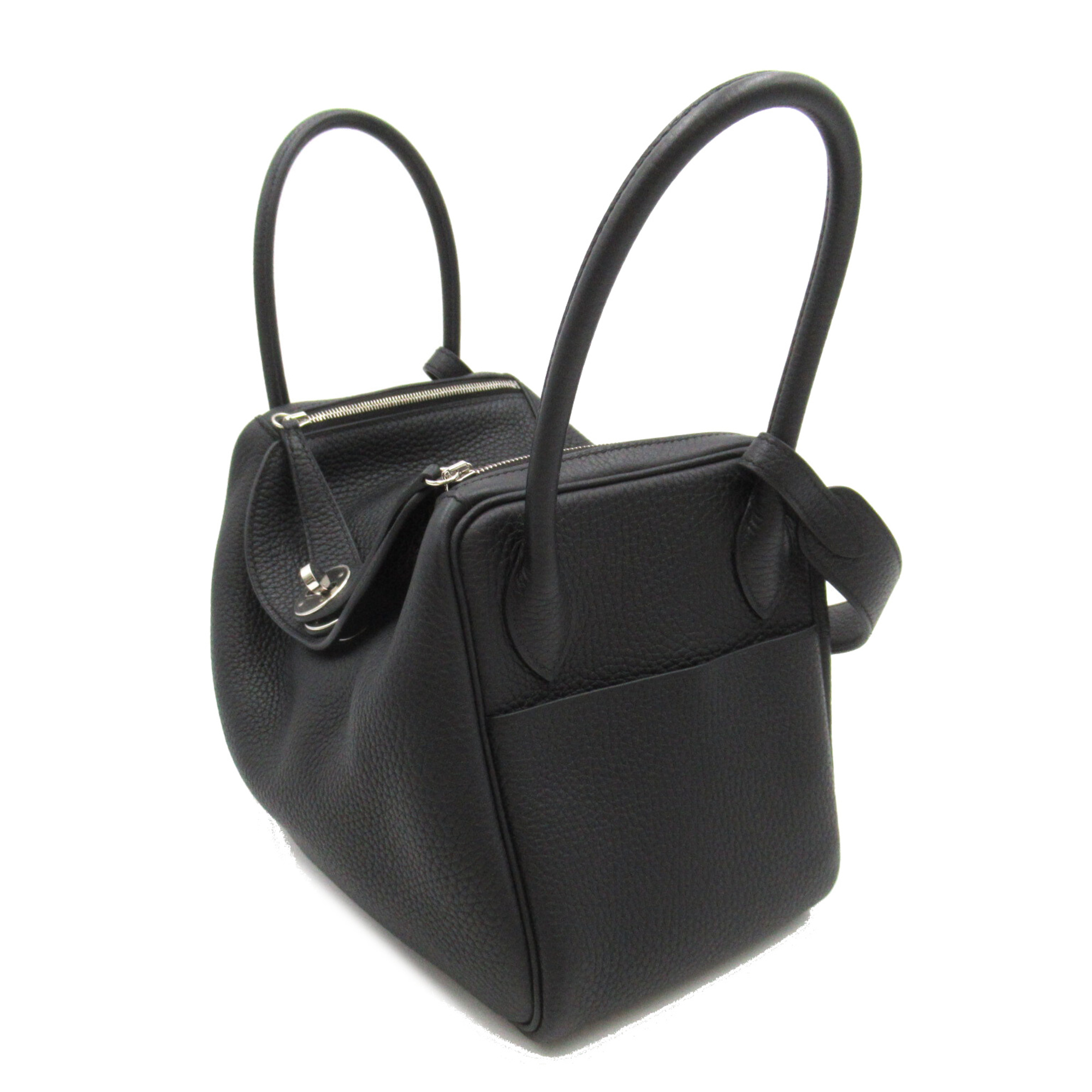 HERMES Lindy 26 Black Noir Taurillon Clemence Calfskin (cowhide)