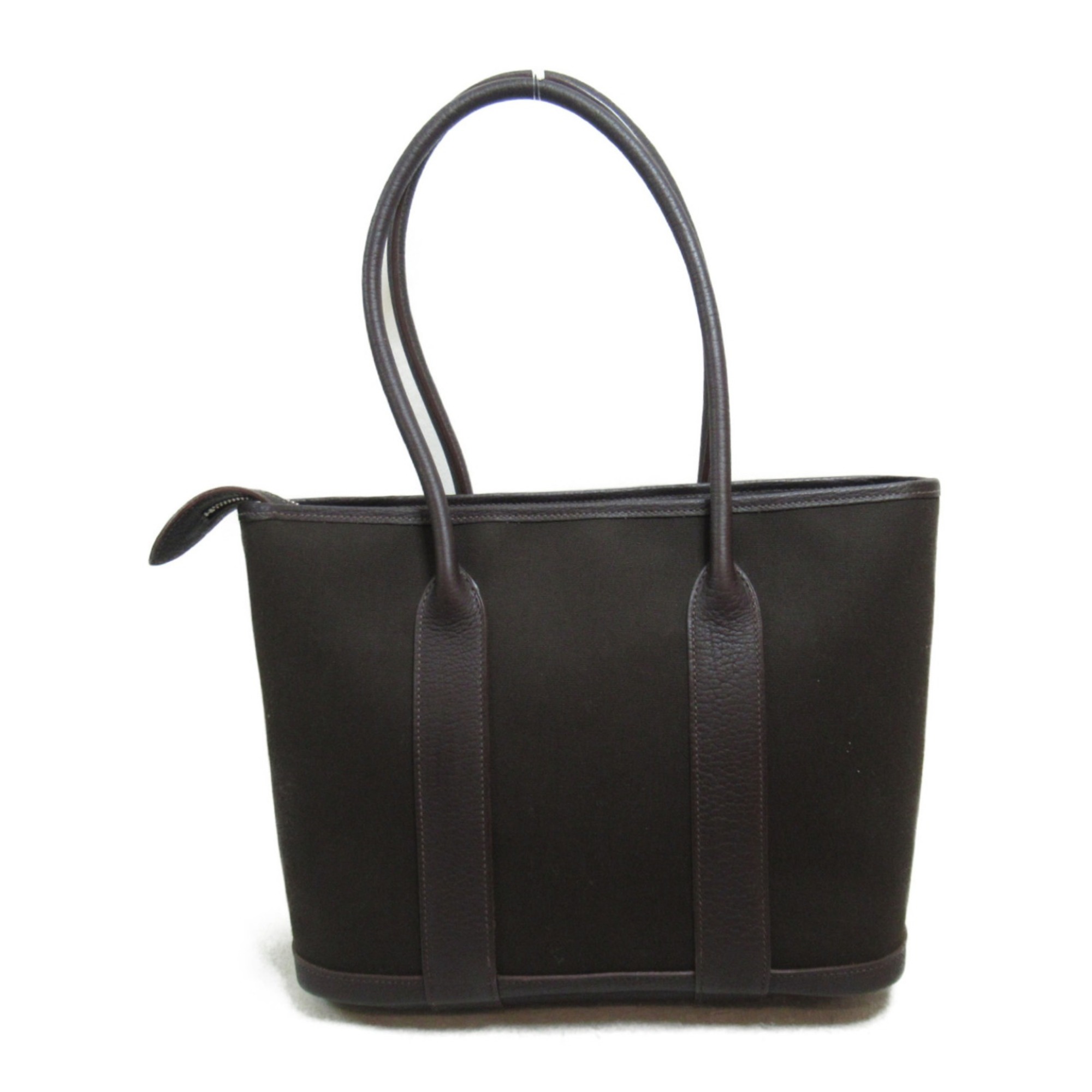 HERMES Garden Zip PM Tote Bag Brown Dark brown leather Towar Officche