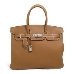 HERMES Birkin 35 handbag Brown Gold Togo leather leather